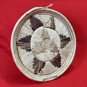 Vintage Banana Bark Basket Coiled Plate / 12" / Hand Woven / Wall Hanging Basket